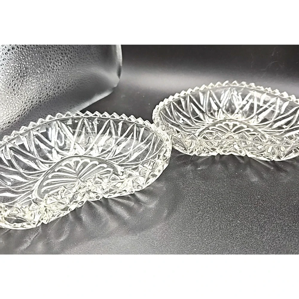 Set Heart Shaped Dish Sawtooth Edge Early American Pressed Glass Candy Trinket